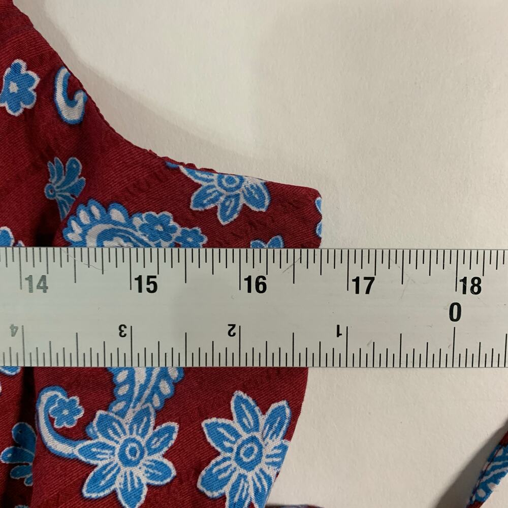 Loft Floral Side Tie Midi Pocket Dress 14P NEW Tiered Stretch Bodice Red Blue - Picture 7 of 10